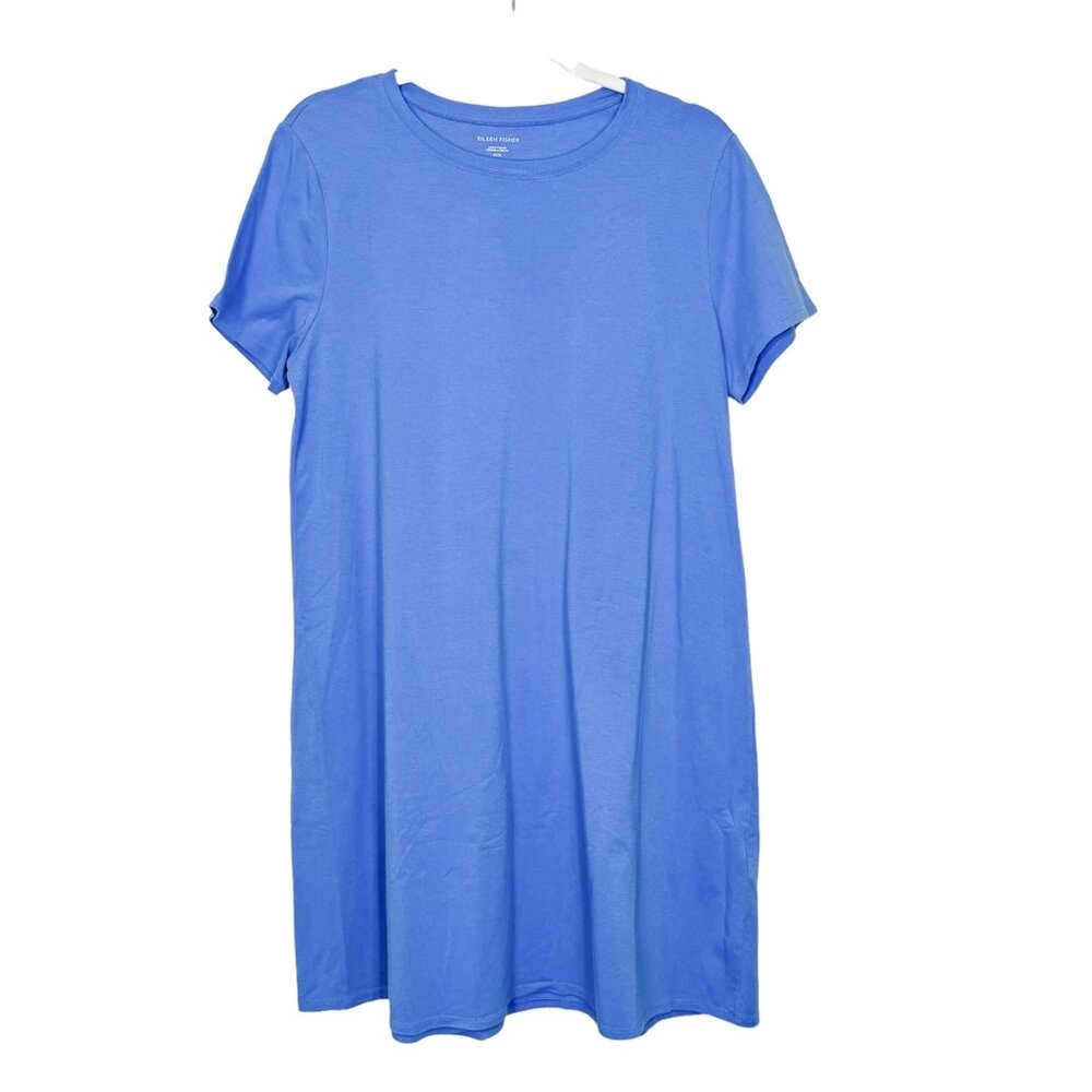 Eileen Fisher Tshirt Dress M Sky Blue Organic‎ Cotton Jersey Mini Size Medium